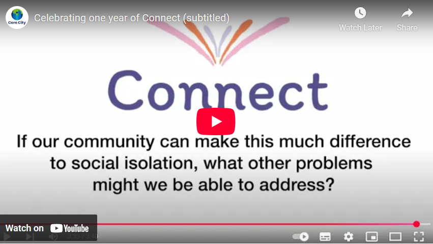 Front screen of the Connect One Year Celebration video on YouTube